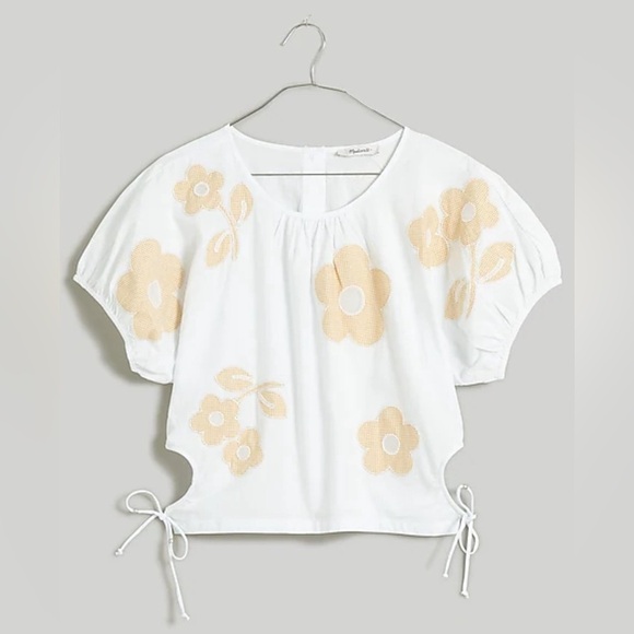 Madewell Tops - NWT Madewell Embroidered Poplin Puff-Sleeve Cutout Crop Top